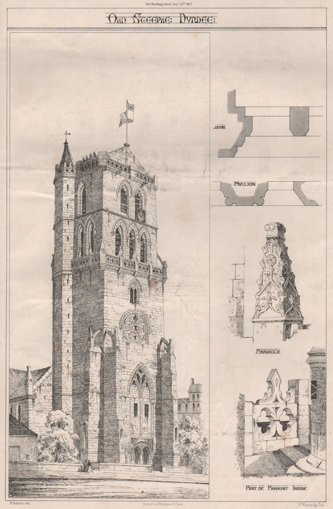 Old Steeple, Dundee . Scotland 1867 antique vintage print picture